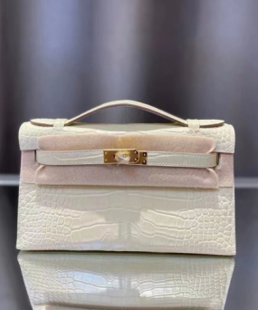 에르메스 켈리 포쉐트 화이트 금장 악어가죽